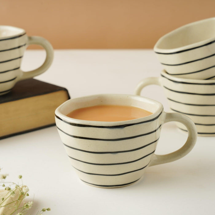 Buy Cups & Mugs - Hand Painted Black & White Striped Tea and Coffee Cup Set of 4 Mugs by Purezento on IKIRU online store