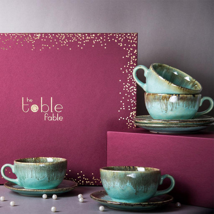Buy Pastel Green Tea & Coffee Cup Saucer Gift Box Set of 4 Online - Ikiru