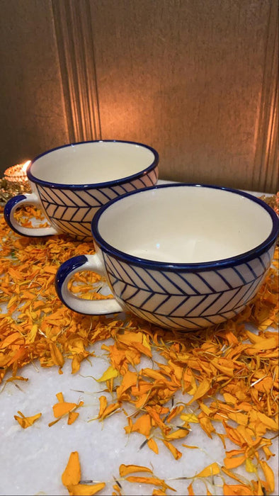 Buy Cups & Mugs - Shevron Hand Painted Serving Cups Set Of 2 | Ceramic Mugs For Gifting & Home by Earthware on IKIRU online store