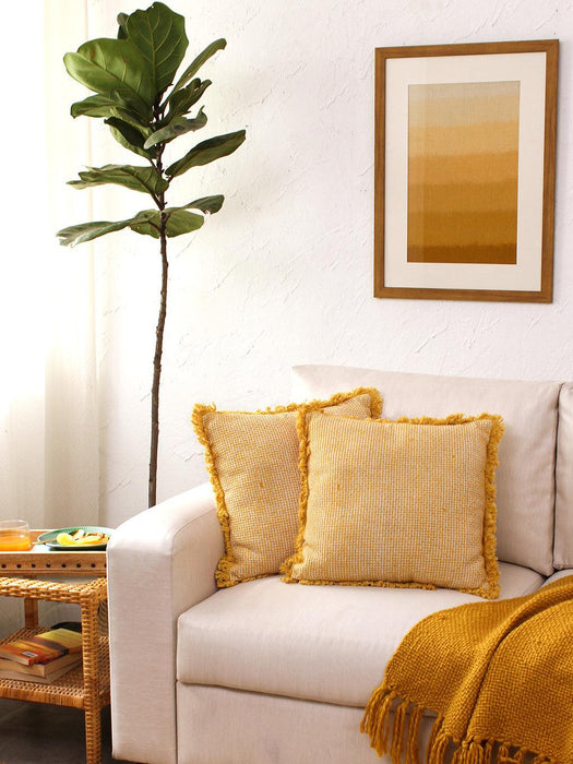 Buy Cushion cover - Boho Beige Cotton Square Cushion & Pillow Cover For Living Room & Sofa by House this on IKIRU online store