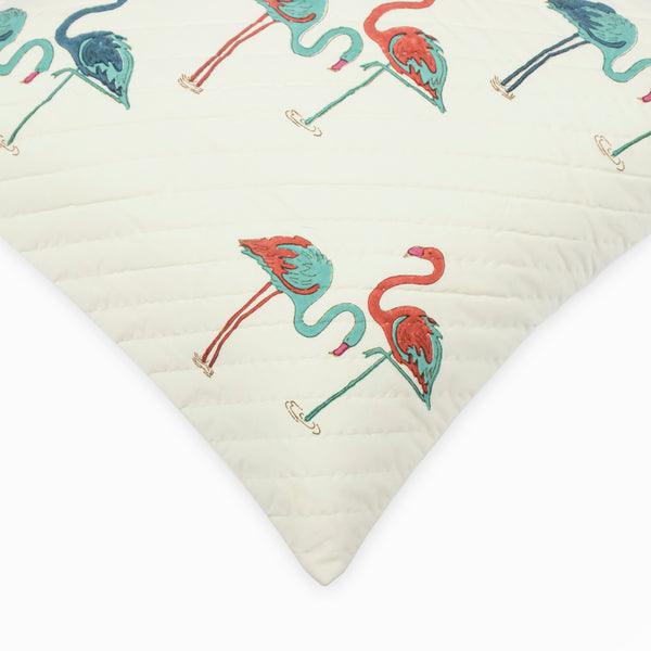 Buy Cushion cover - Flamingo Block Printed Cotton Cushion Cover For Living Room White by Houmn on IKIRU online store