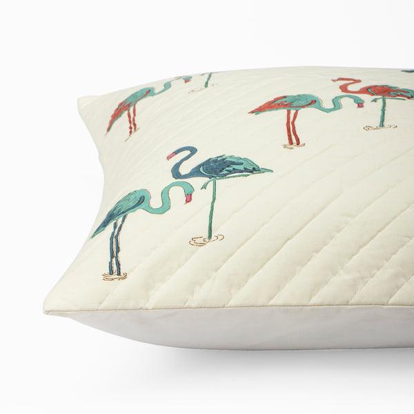 Buy Cushion cover - Flamingo Block Printed Cotton Cushion Cover For Living Room, White by Houmn on IKIRU online store