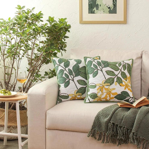 Buy Cushion cover - Floral Printed Green Cotton Square Cushion Cover For Sofa & Bedroom by House this on IKIRU online store