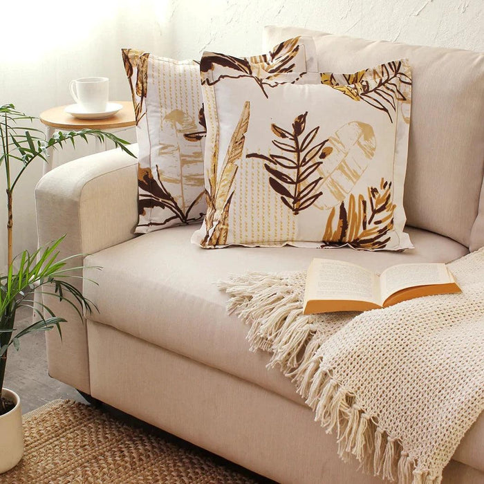 Buy Cushion cover - Leaf Printed Cotton Cushion Cover For Sofa by House this on IKIRU online store