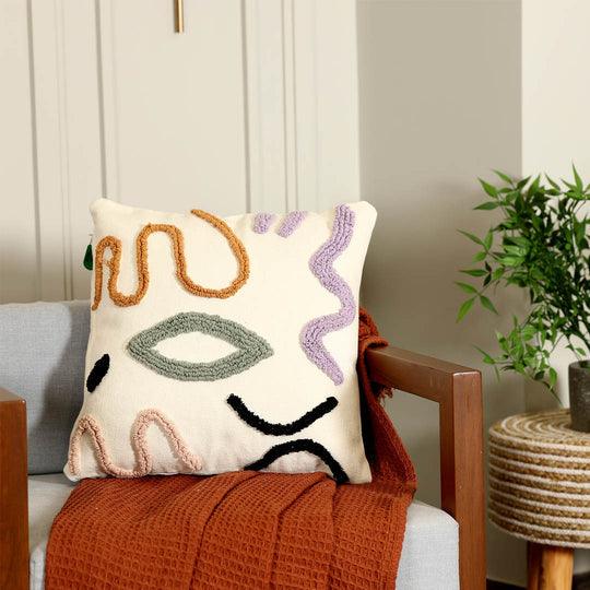 Buy Cushion cover - Multi Colour Cotton Abstract Tufted Cushion Cover For Living Room & Home by Sashaa World on IKIRU online store