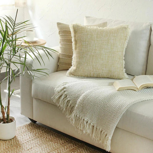 Buy Cushion cover - Pure Cotton Boho Beige Cushion Cover With Fringes For Festival & Living Room Decor by House this on IKIRU online store