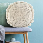 Buy Cushion - White Cotton & Polyester Crochet Pompom Round Cushion For Living Room & Home by Sashaa World on IKIRU online store