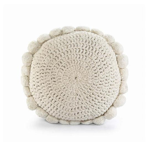 Buy Cushion - White Cotton & Polyester Crochet Pompom Round Cushion For Living Room & Home by Sashaa World on IKIRU online store