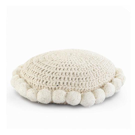 Buy Cushion - White Cotton & Polyester Crochet Pompom Round Cushion For Living Room & Home by Sashaa World on IKIRU online store