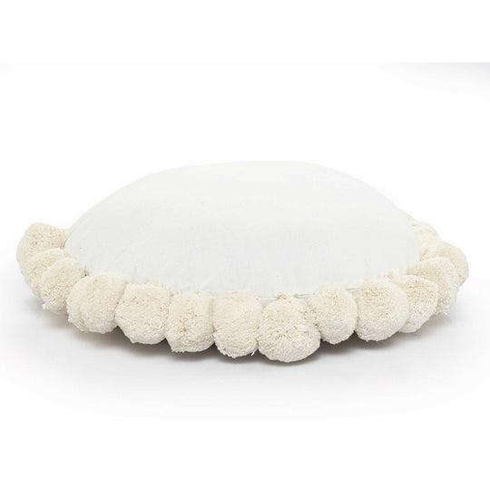 Buy Cushion - White Cotton & Polyester Round Pompom Cushion For Living Room Bedroom & Home by Sashaa World on IKIRU online store