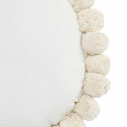 Buy Cushion - White Cotton & Polyester Round Pompom Cushion For Living Room Bedroom & Home by Sashaa World on IKIRU online store