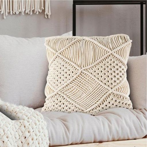 Buy Cushion - White Square Cotton & Polyester Macrame Decorative Cushion with Beads For Living Room Bedroom & Home by Sashaa World on IKIRU online store