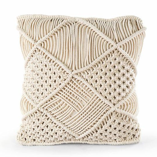 Buy Cushion - White Square Cotton & Polyester Macrame Decorative Cushion with Beads For Living Room Bedroom & Home by Sashaa World on IKIRU online store