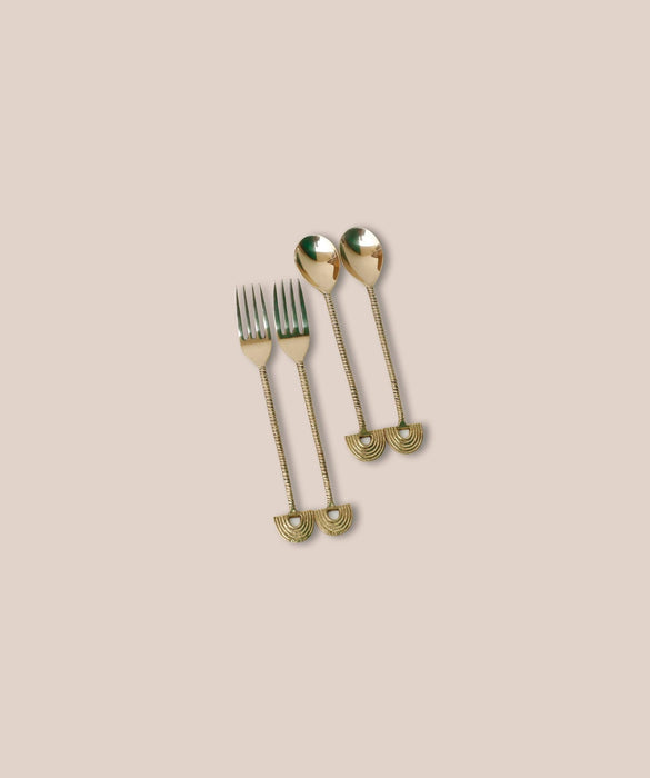 Buy Cutlery - Antique Finish Rainbow Brass Cutlery For Dining Table | Spoon & Fork Serveware Set Of 4 by Kaksh Studio on IKIRU online store