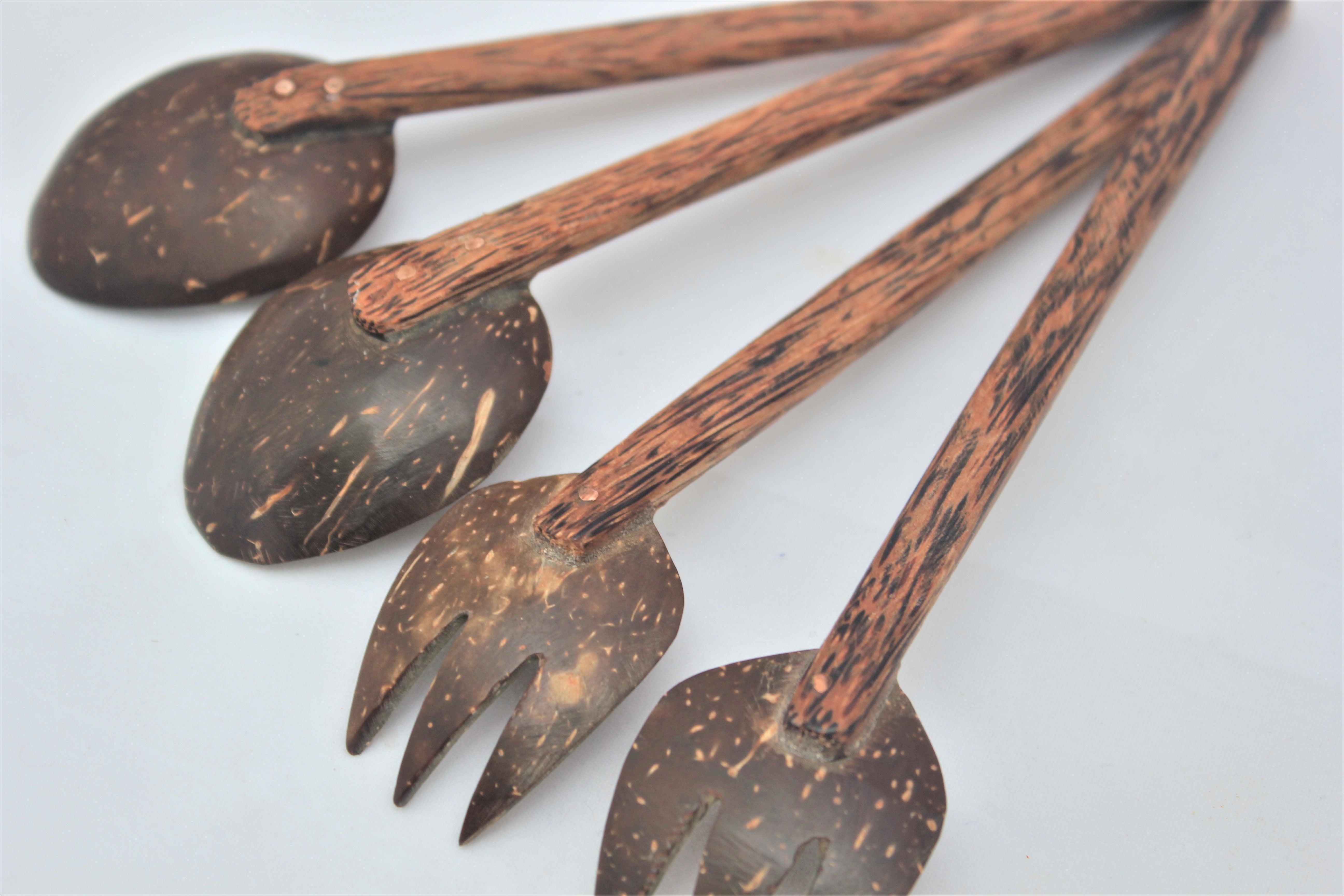 Buy Cutlery - Classy Coconut Shell Spoon & Fork Set Of 2 | Wooden Cutlery For Dining Table & Home by Thenga on IKIRU online store