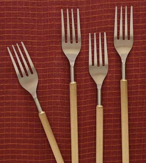 Dariya Brass & Steel Table Forks For Dinner Set Of 4 | Stylish Cutlery For Kitchen & Dining Table