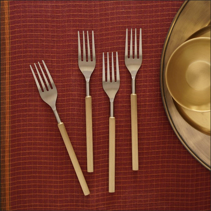 Buy Cutlery - Dariya Brass & Steel Table Forks For Dinner Set Of 4 | Stylish Cutlery For Kitchen & Dining Table by Courtyard on IKIRU online store