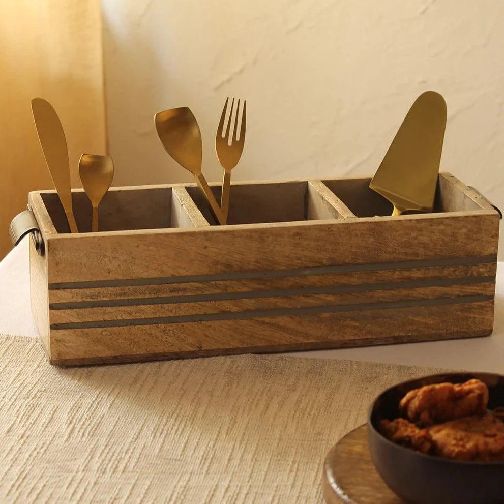 Buy Cutlery stand - Rectangular Wooden Cutlery Holder For Kitchen and Dining Decor by House this on IKIRU online store