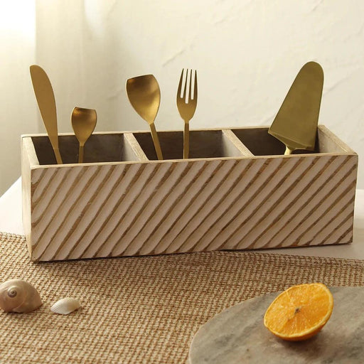 Buy Cutlery stand - Wooden 3 Section Spoon Knife Cutlery Holder For Kitchen & Table Decor by House this on IKIRU online store