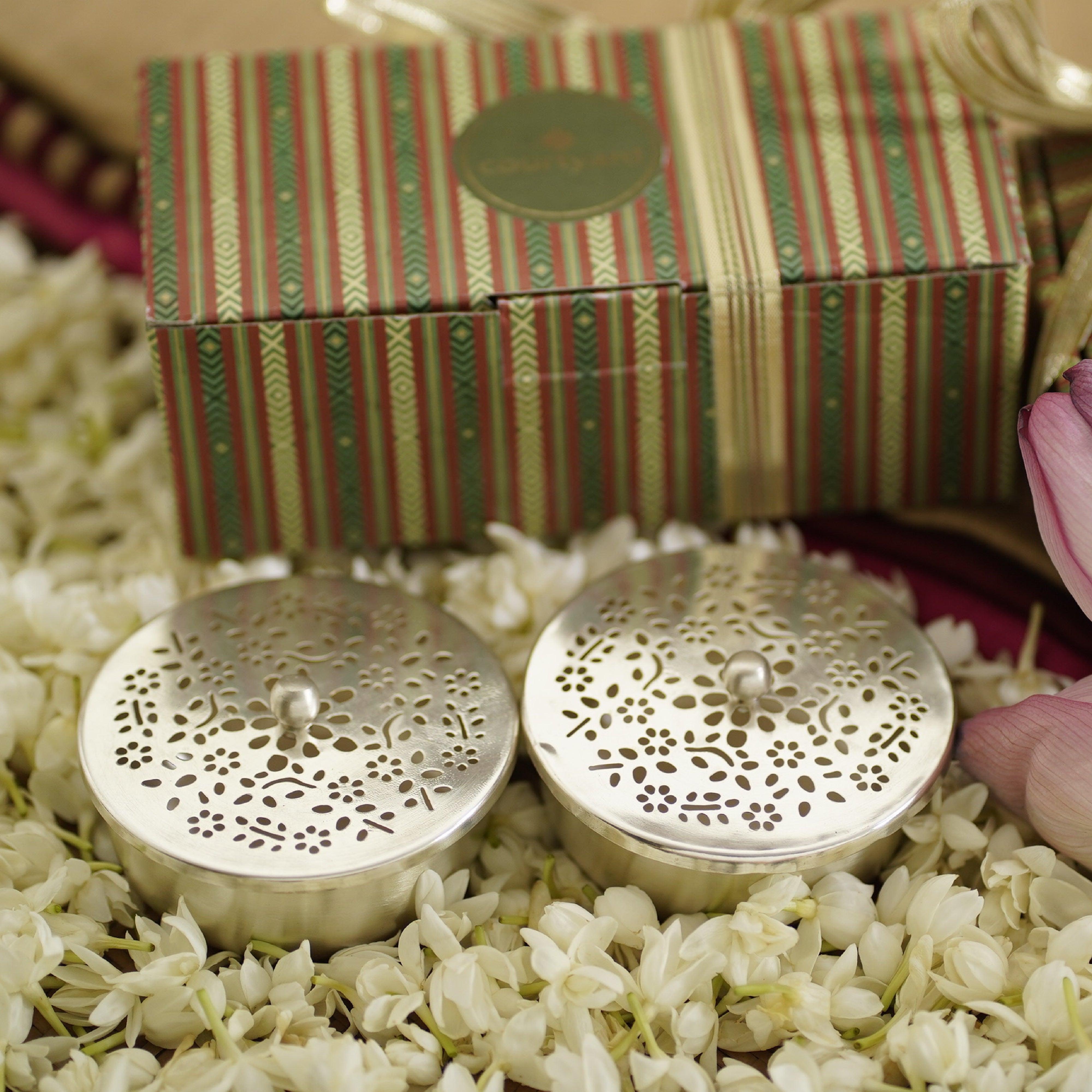 Buy Decor Objects - Silver Handmade Brass Nut Box And Gift Set For Kitchen & Serveware by Courtyard on IKIRU online store