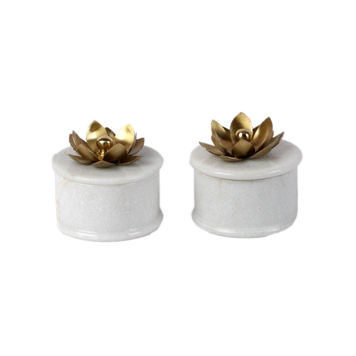 Buy Decor Objects - White Marble And Brass Shweth Prasadam Gift Set For Dining & Puja by Courtyard on IKIRU online store