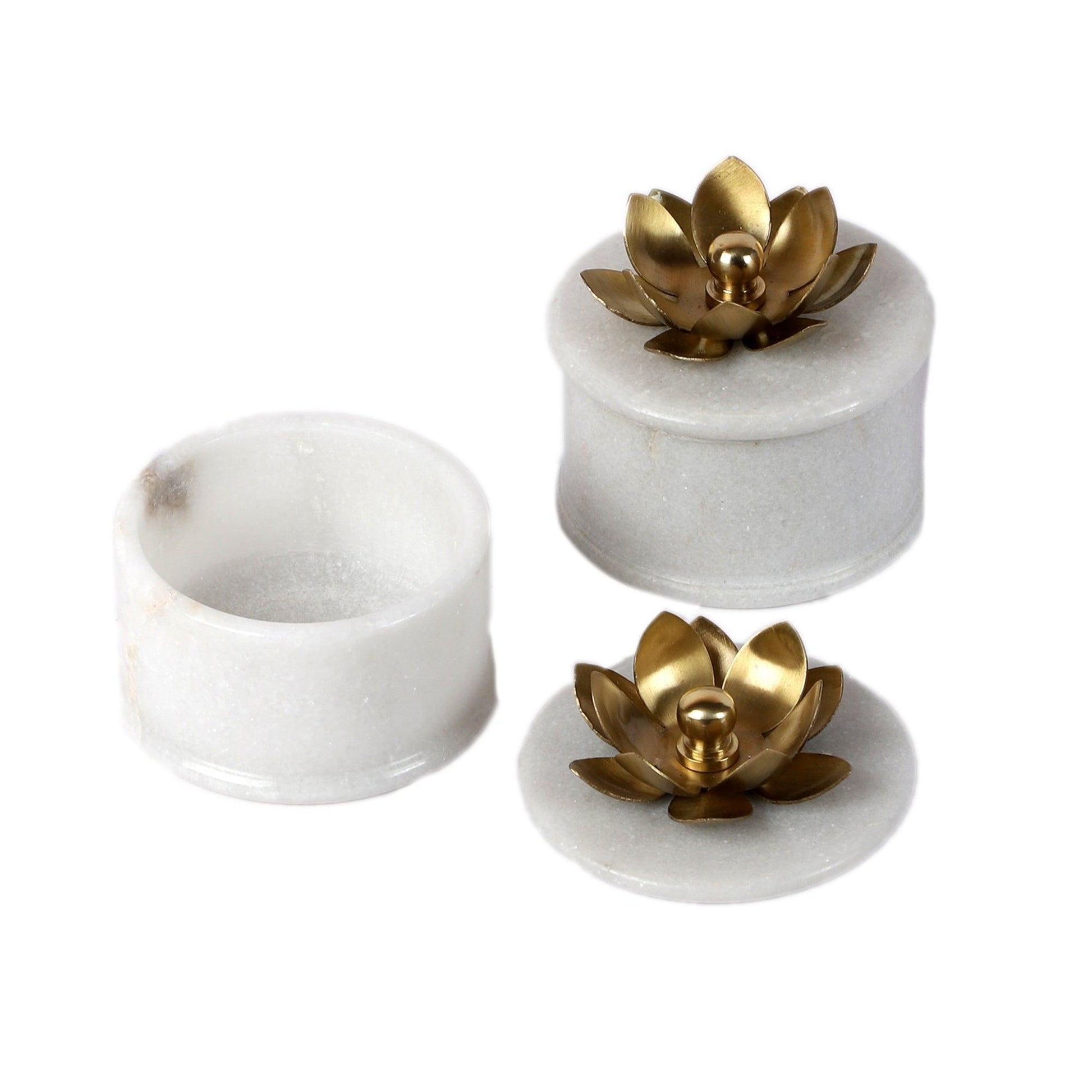 Buy Decor Objects - White Marble And Brass Shweth Prasadam Gift Set For Dining & Puja by Courtyard on IKIRU online store