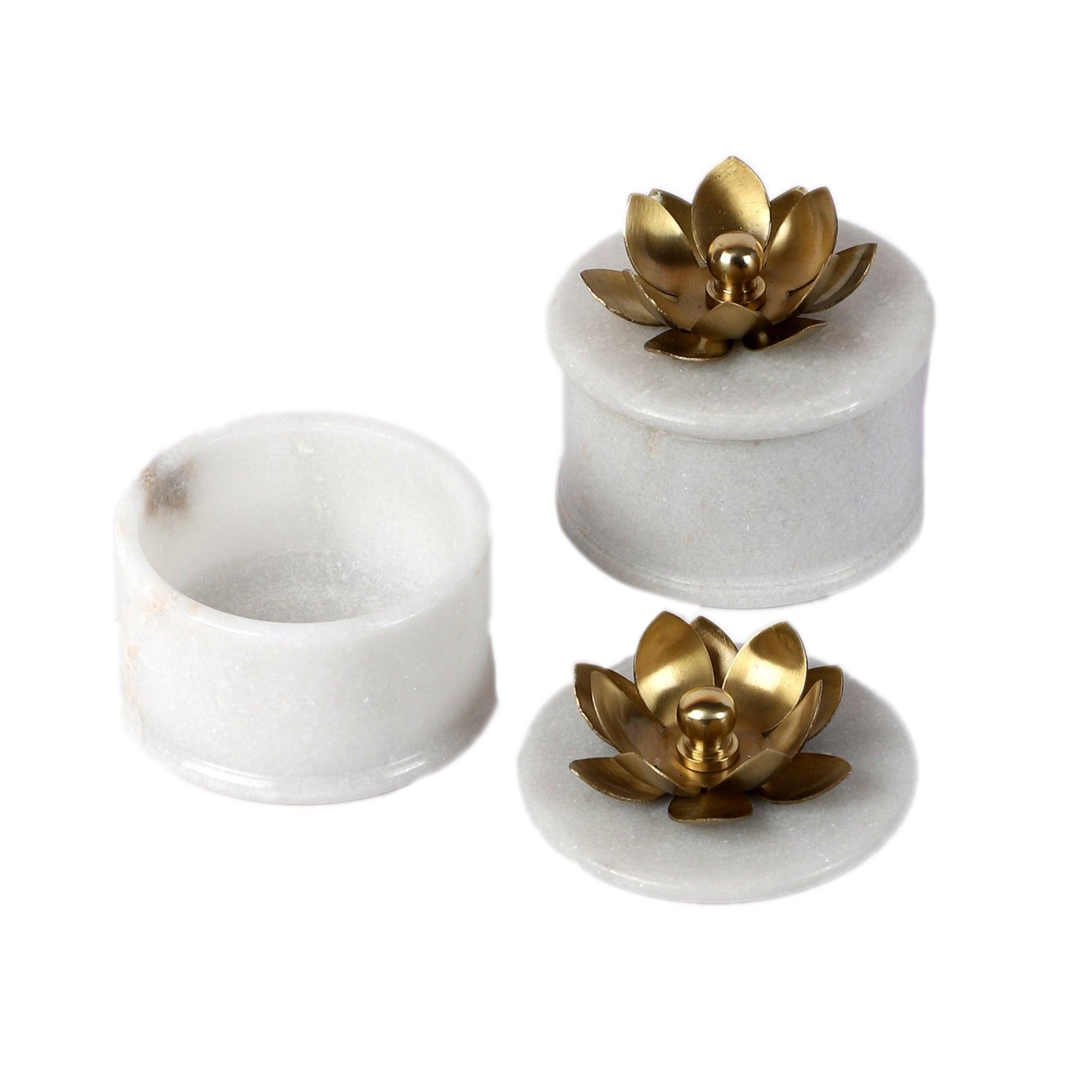 Buy Decor Objects - White Marble And Brass Shweth Prasadam Gift Set For Dining & Puja by Courtyard on IKIRU online store