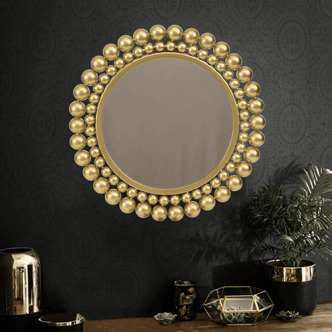 Buy Decorative Mirror - Amagya Decorative Round Mirror- Golden Beaded Design by Home4U on IKIRU online store