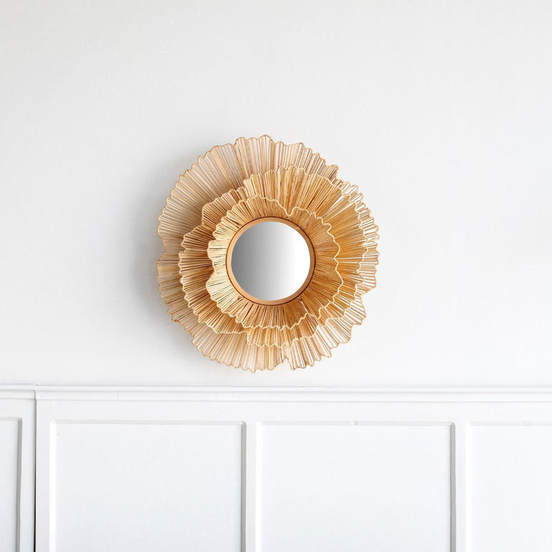 Unique Decorative Flower Shape Cane Wall Mirror For Home Decor
