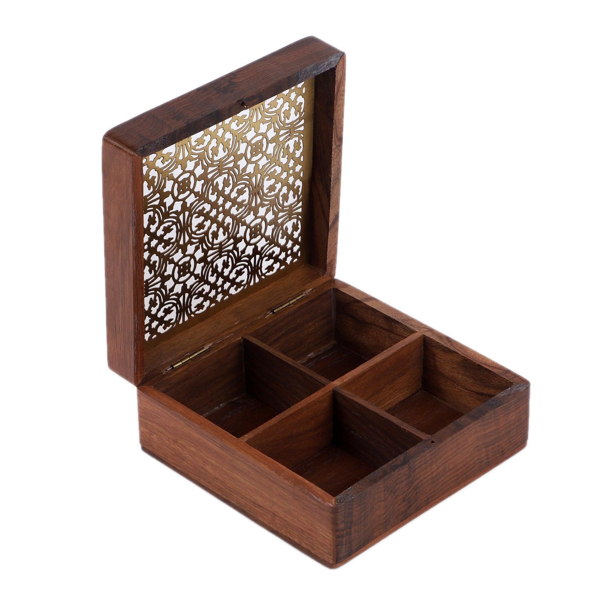 Buy Decorative Storage Boxes - Pavitra Wooden & Brass Multipurpose Storage Box For Dryfruits & Jewellery | Festival Gifting Piece by Courtyard on IKIRU online store