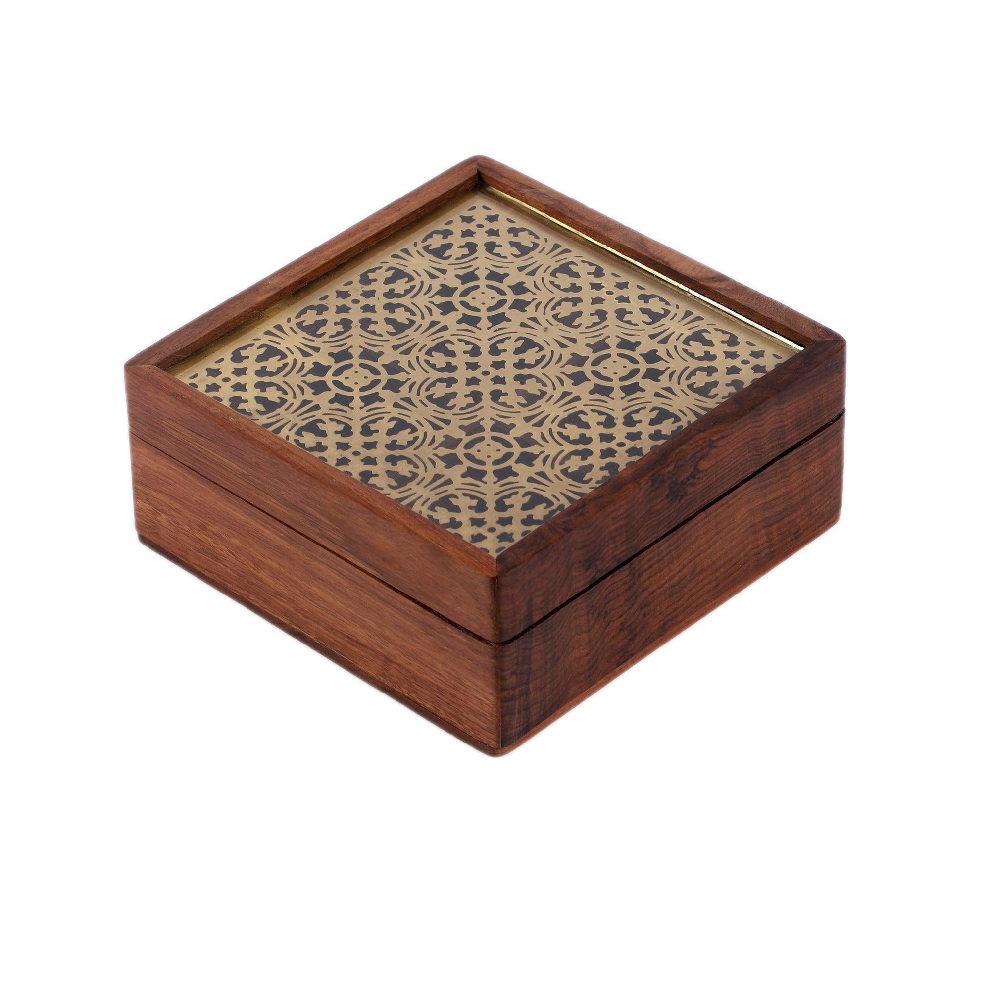 Buy Decorative Storage Boxes - Pavitra Wooden & Brass Multipurpose Storage Box For Dryfruits & Jewellery | Festival Gifting Piece by Courtyard on IKIRU online store