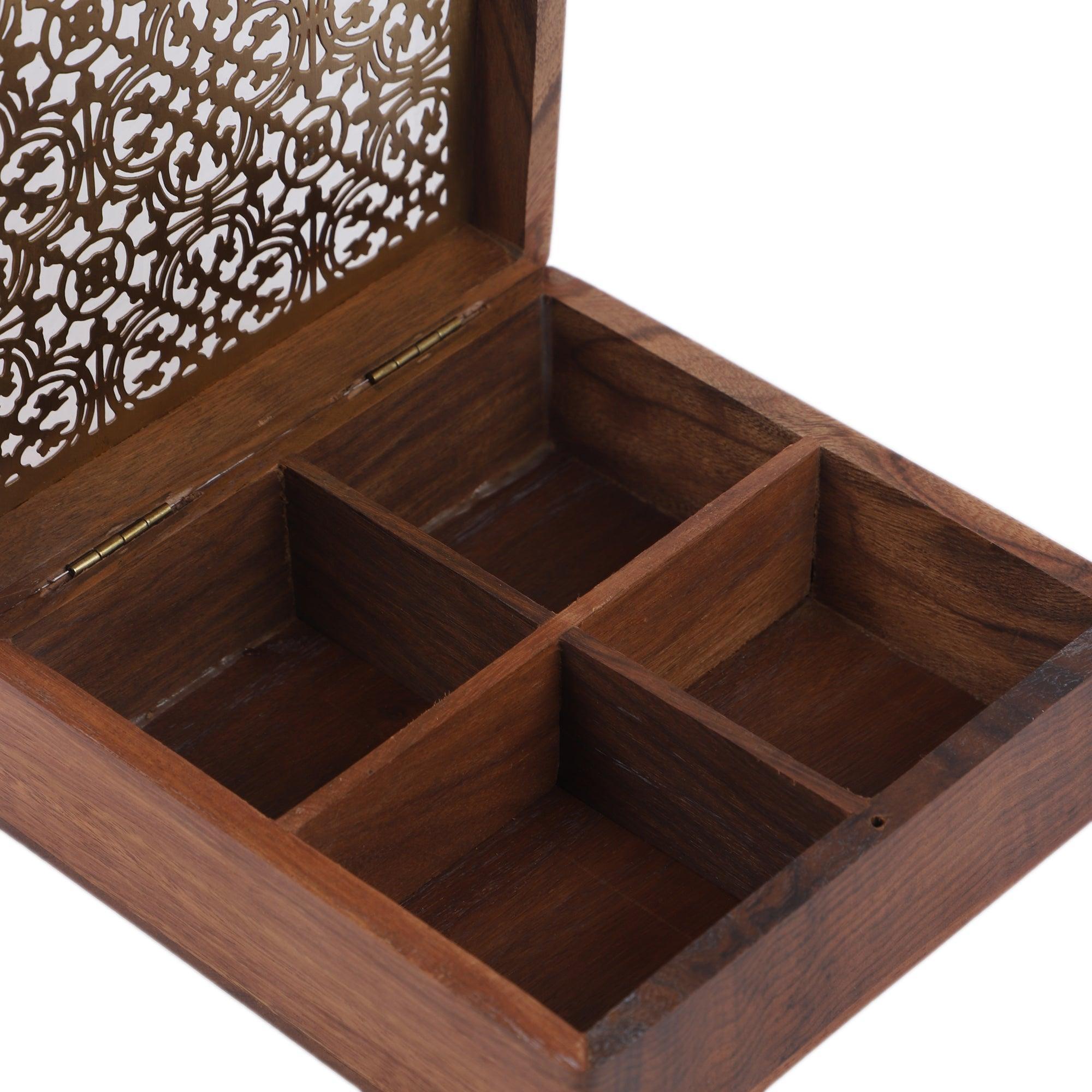 Buy Decorative Storage Boxes - Pavitra Wooden & Brass Multipurpose Storage Box For Dryfruits & Jewellery | Festival Gifting Piece by Courtyard on IKIRU online store