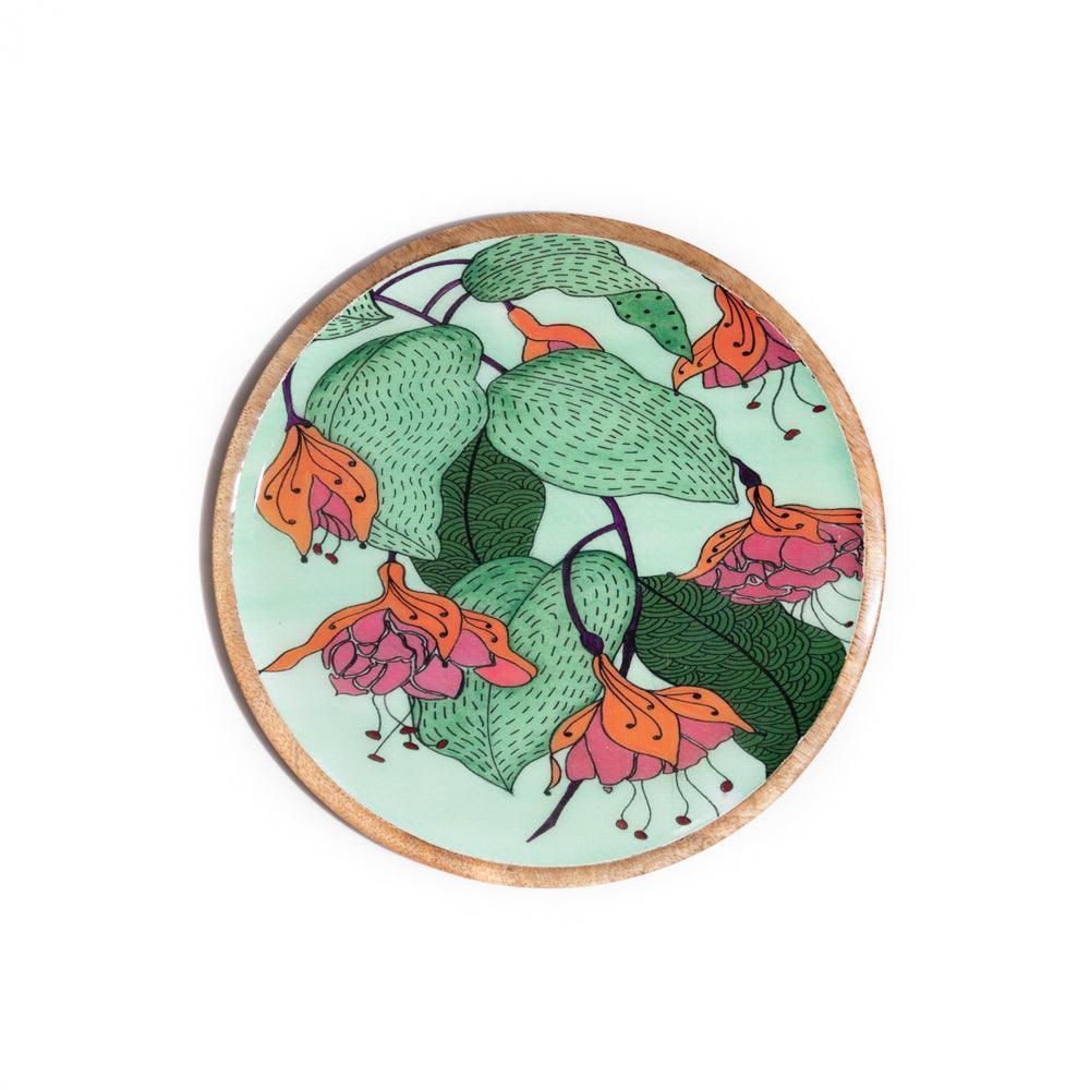 Buy Decorative Wall Plates - Blooming Green Printed Wall Plate | Wooden Wall Decor Round Frame by Manor House on IKIRU online store