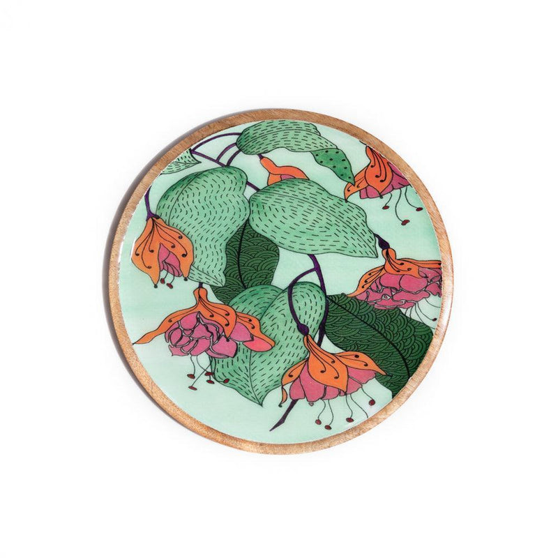 Blooming Green Printed Wall Plate | Wooden Wall Decor Round Frame