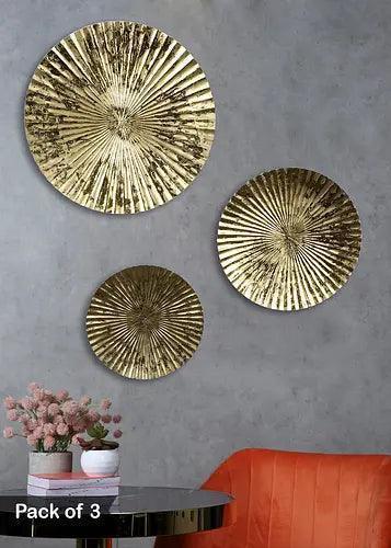 Buy Decorative Wall Plates - Gold Foil Motif Hammered Decorative Wall Plates Set Of 3 For Decor by Amaya Decors on IKIRU online store