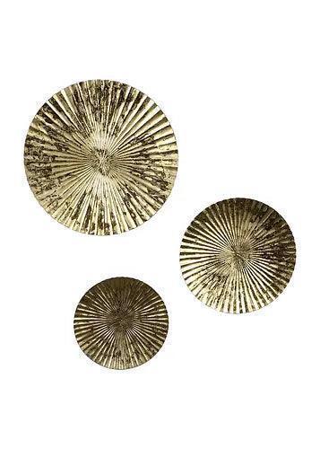 Buy Decorative Wall Plates - Gold Foil Motif Hammered Decorative Wall Plates Set Of 3 For Decor by Amaya Decors on IKIRU online store