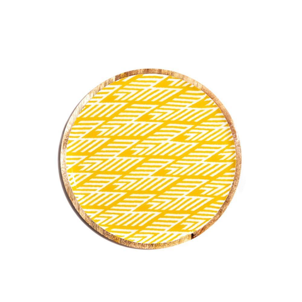 Buy Decorative Wall Plates - Yellow Printed Mango Wood Round Plate Wall Frame For Home Decor by Manor House on IKIRU online store