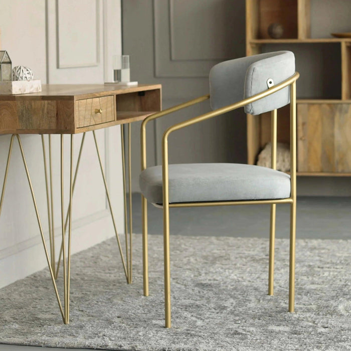 Buy Dining Chair - Brass Finish Modern Art Deco Dining Chair & Cushioned Armchair Stool by Orange Tree on IKIRU online store