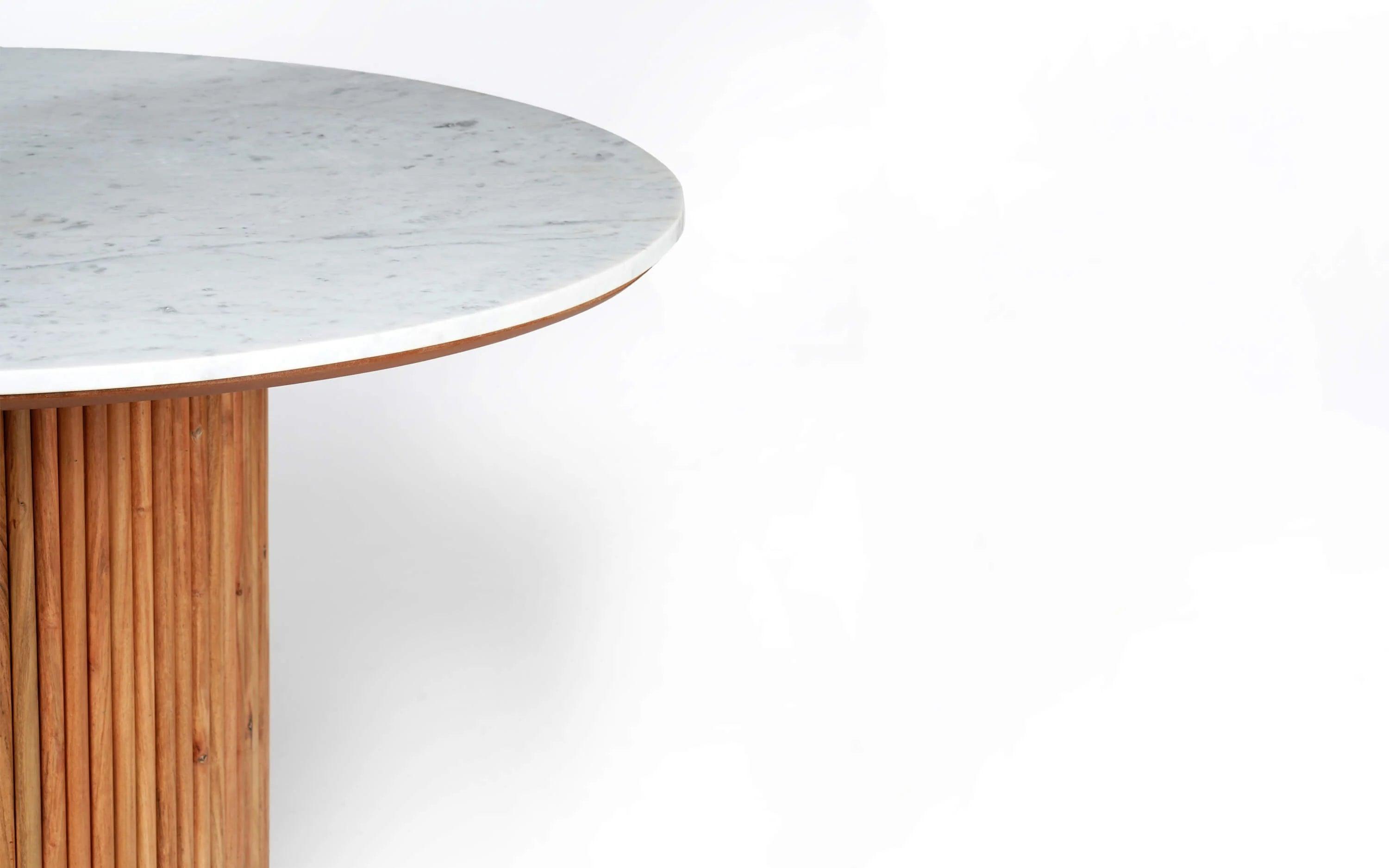 Buy Dining Table - Kotaro Marble Top & Wooden Base 4 Seater Round Dining Table For Dining Room And Home by Orange Tree on IKIRU online store