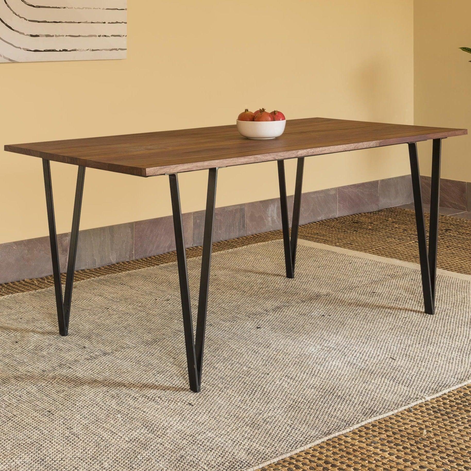 Buy Dining Table - Metric Wooden & Metal Dining Table 6 Seater For Dining Room And Home by Orange Tree on IKIRU online store