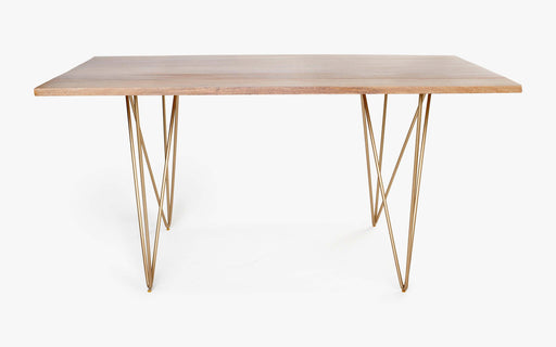Buy Dining Table - Natural & Brass Finish Modern Art Deco Wooden Dining Table For Home by Orange Tree on IKIRU online store