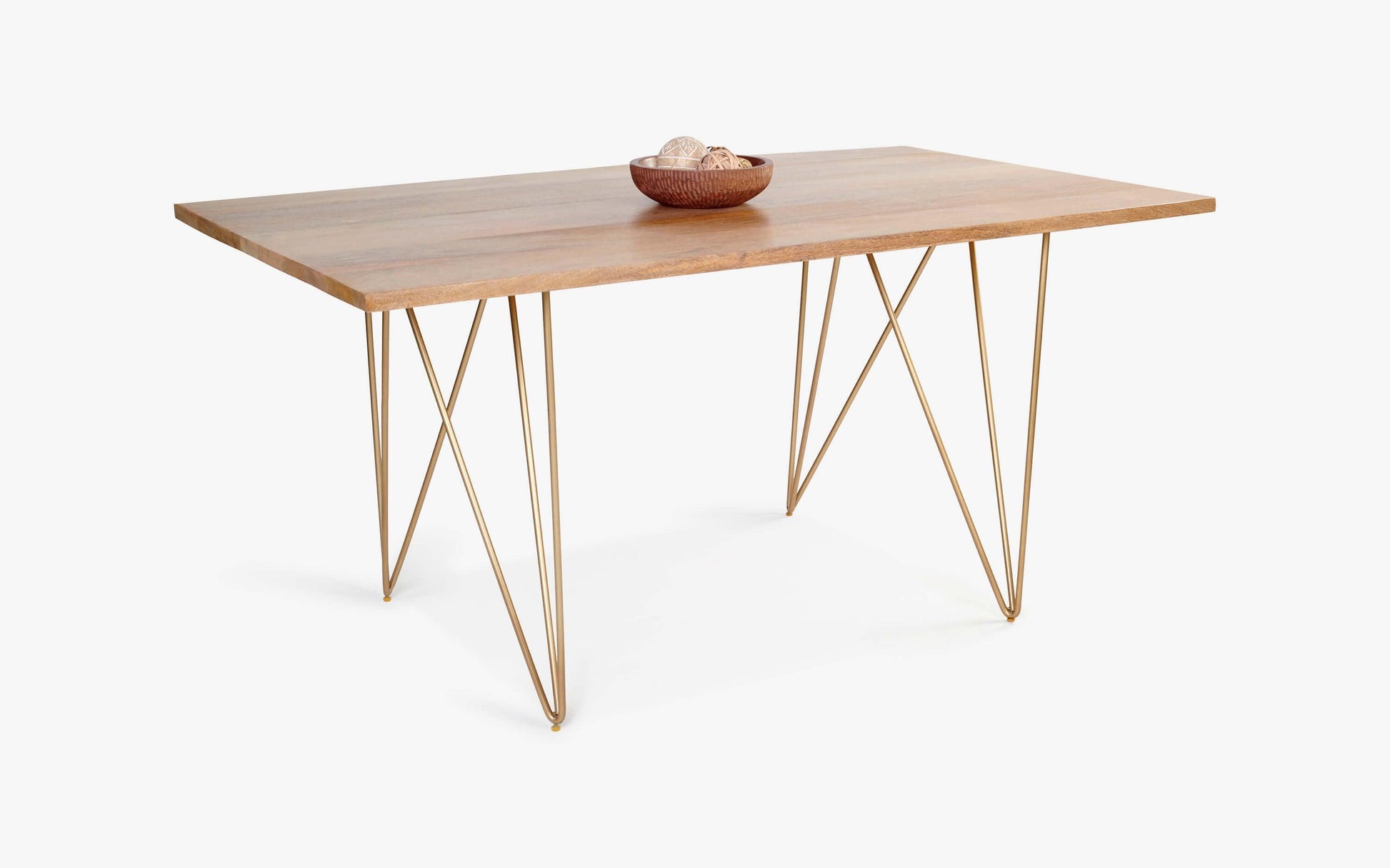 Buy Dining Table - Natural & Brass Finish Modern Art Deco Wooden Dining Table For Home by Orange Tree on IKIRU online store