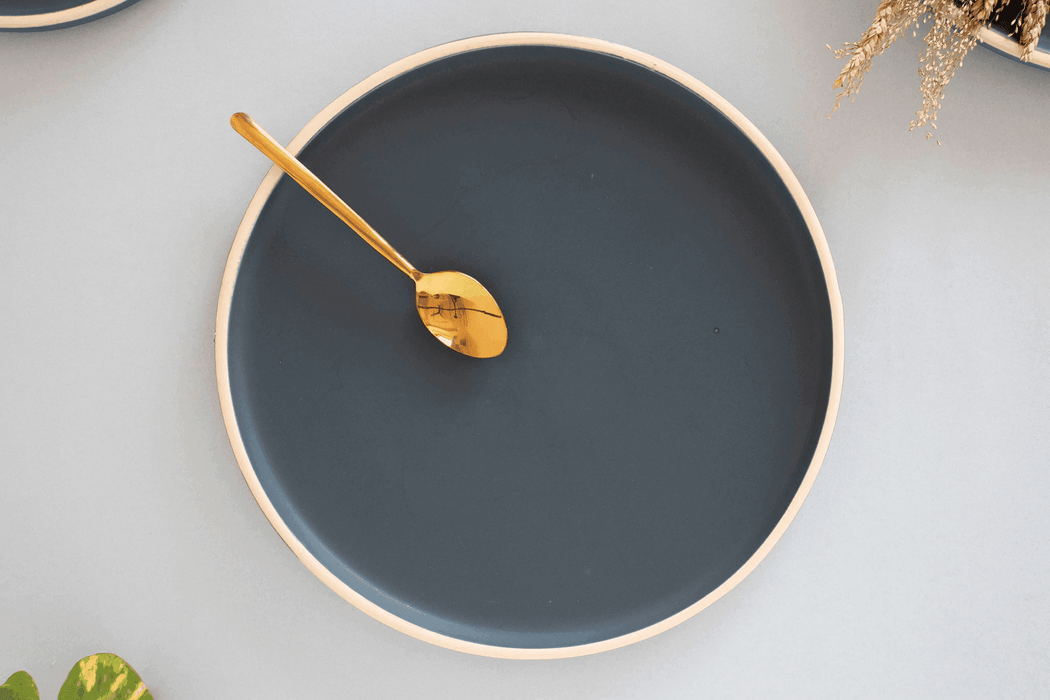 Buy Dinner Plates - Berlin Dark Blue Round Dinner Plate Stoneware Finish For Home & Restaurant | Gifting Kitchenware by The Table Fable on IKIRU online store