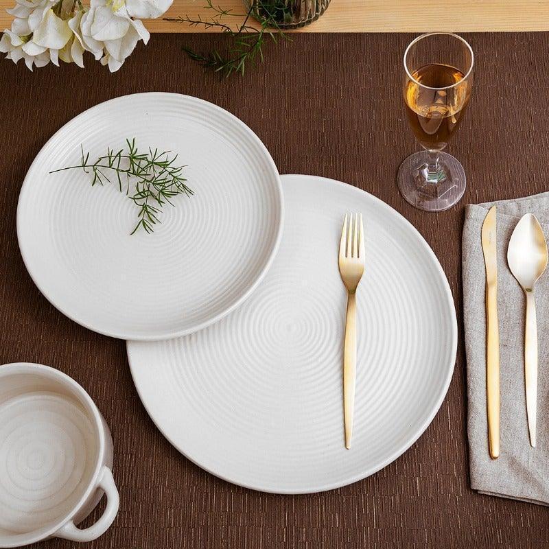 Buy Dinner Plates - Mizo Round Ceramic Dinner Plate | Cream Color and Ribbed Texture Large Size by Home4U on IKIRU online store