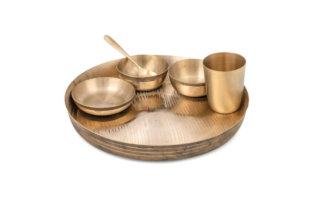 Buy Dinner Set - Bronze Utensils | Kansa Thali Dinner Set of 6 Bronze Bartan - 1 Thali 2 Sabzi Bowls 1 Dessert Bowl 1 Spoon & 1 Glass by Kansawala on IKIRU online store