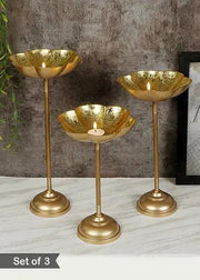 Buy Diya & Diya Stand - Golden Flower Foil Detachable Tealight Candle Holder With Stand by Amaya Decors on IKIRU online store