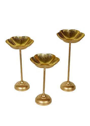 Buy Diya & Diya Stand - Golden Flower Foil Detachable Tealight Candle Holder With Stand by Amaya Decors on IKIRU online store
