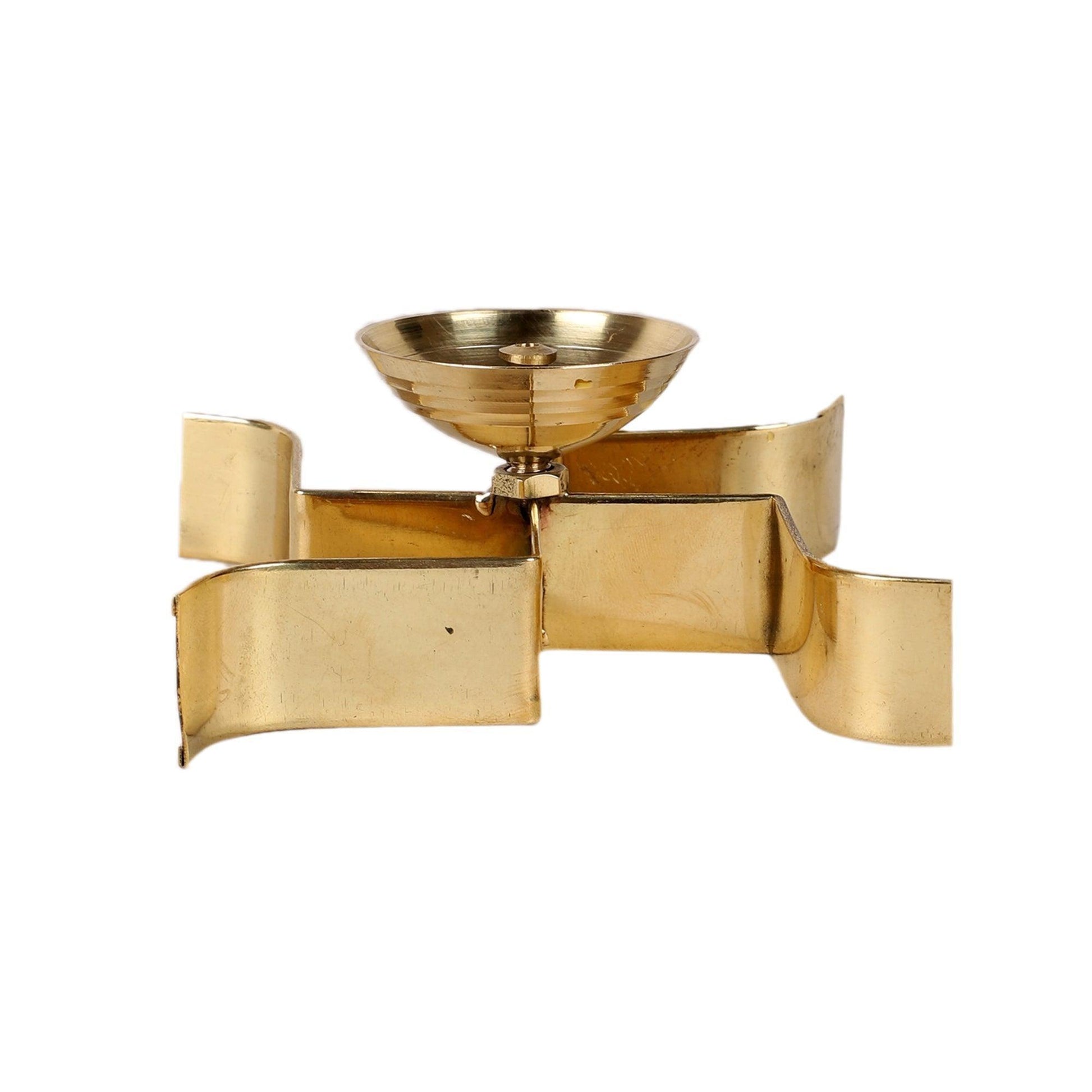 Buy Diya & Diya Stand - Golden Sleeping Satiya Diya Set Of 2 | Brass Swastik Tealight Holder by Amaya Decors on IKIRU online store