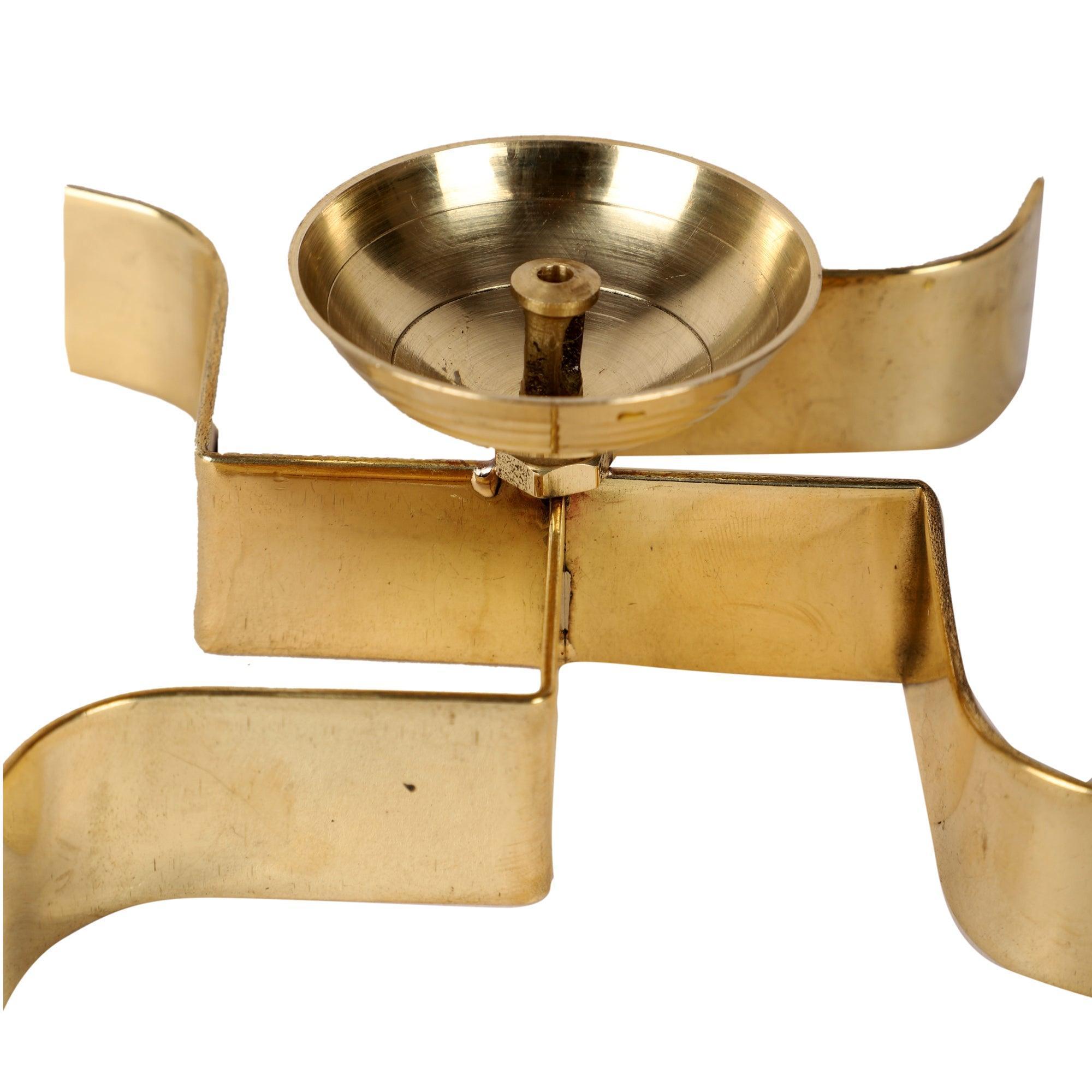 Buy Diya & Diya Stand - Golden Sleeping Satiya Diya Set Of 2 | Brass Swastik Tealight Holder by Amaya Decors on IKIRU online store