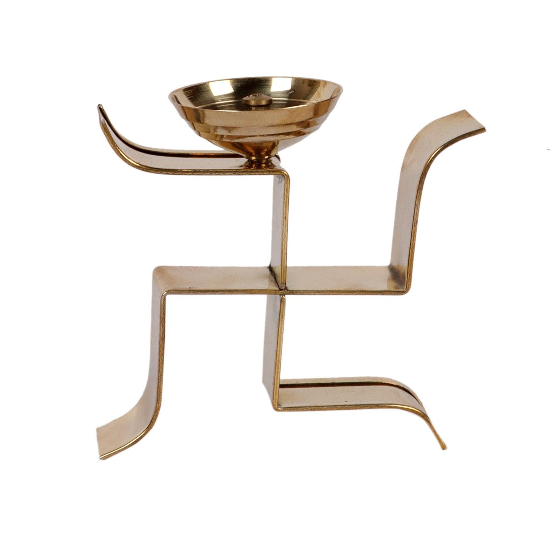 Buy Diya & Diya Stand - Golden Standing Satiya Diya Set Of 2 | Brass Swastik Tealight Holder by Amaya Decors on IKIRU online store